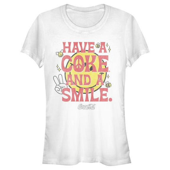 Junior's Coca Cola Unity Have a Coke and a Smile Peace  Graphic Tee White Large