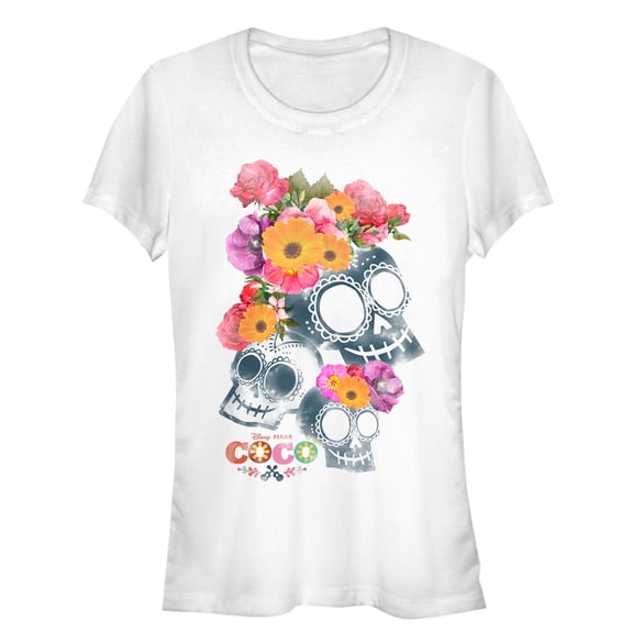 Junior's Coco Floral Skeletons Graphic Tee White Large