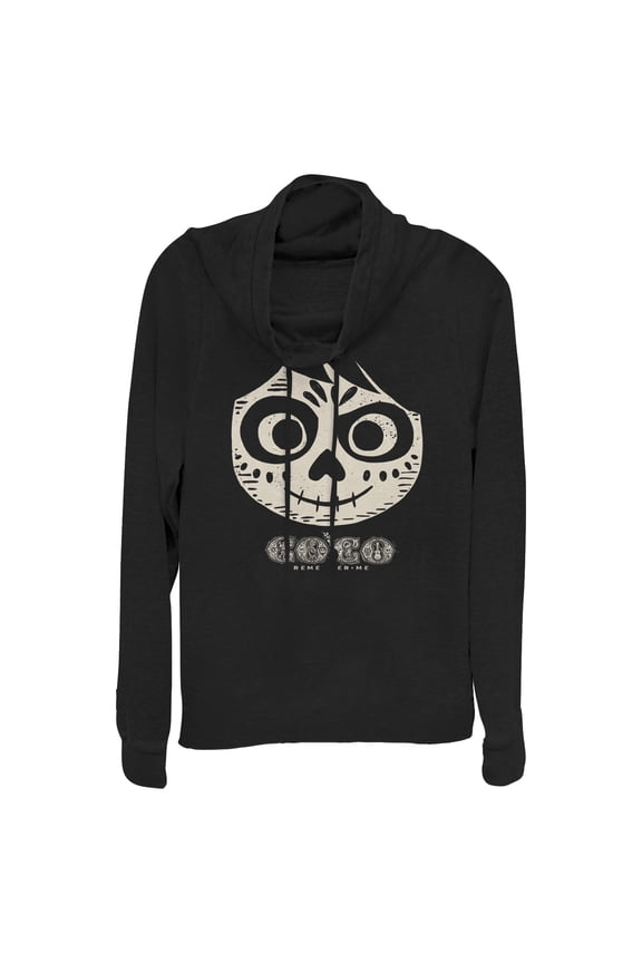 Junior's Coco Miguel Skeleton Cowl Neck Sweatshirt Black Medium