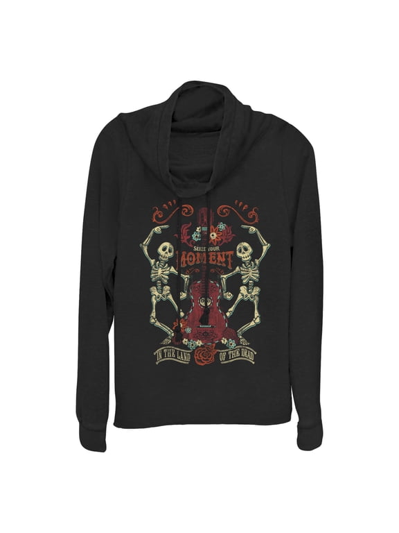Junior's Coco Seize Moment Skeleton Dance Cowl Neck Sweatshirt