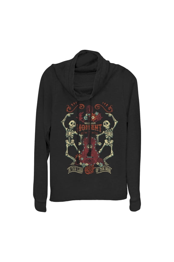 Junior's Coco Seize Moment Skeleton Dance Cowl Neck Sweatshirt