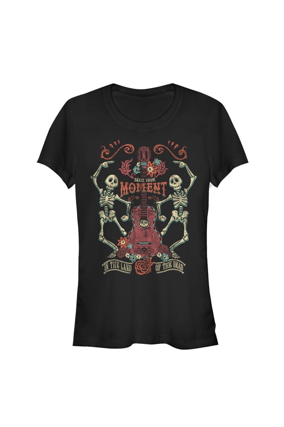 Junior's Coco Seize Moment Skeleton Dance  Graphic Tee Black Small