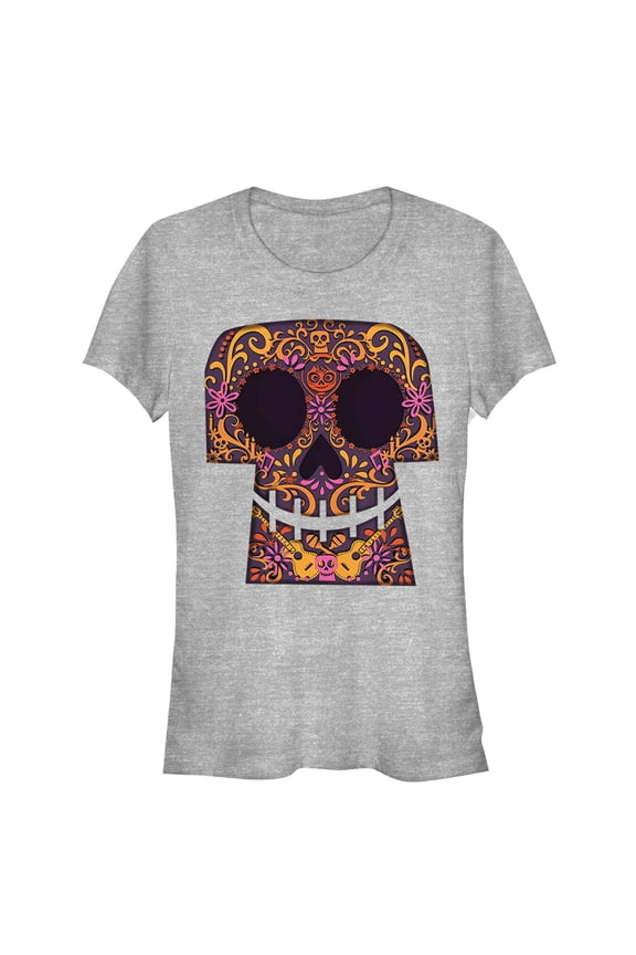 Junior's Coco Sugar Skull Grin Graphic Tee Athletic Heather X Large