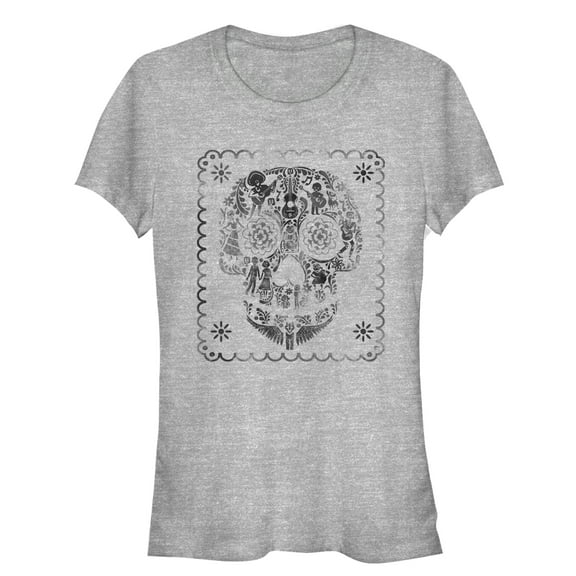 Junior's Coco Sugar Skull Stamp  Graphic Tee Athletic Heather X Large
