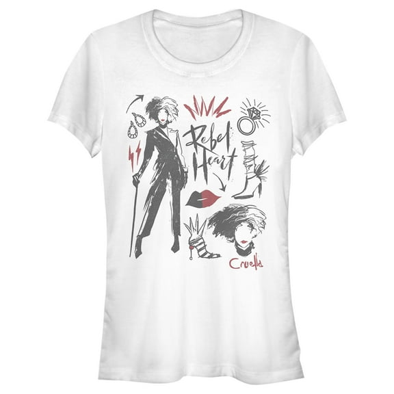 Junior's Cruella Fashion Drawings Graphic Tee White Small
