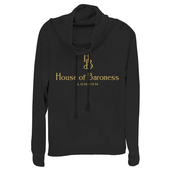 Junior's Cruella House of Baroness London Logo Gold  Cowl Neck Sweatshirt Black Small