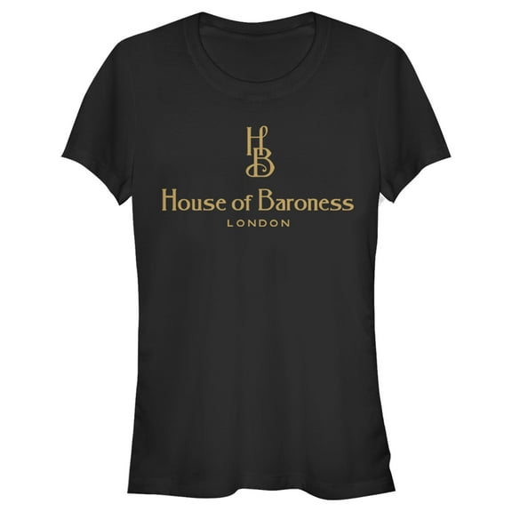 Junior's Cruella House of Baroness London Logo Gold Graphic Tee Black Medium