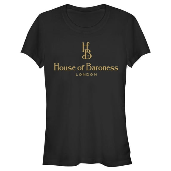 Junior's Cruella House of Baroness London Logo Gold Graphic Tee Black Medium