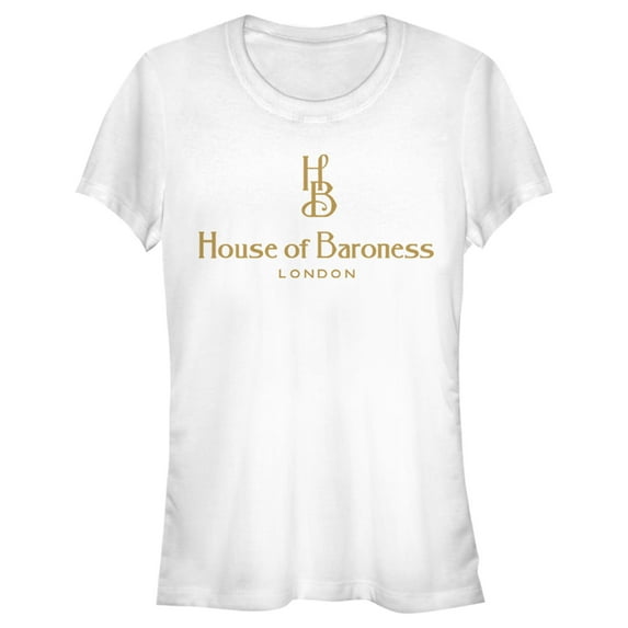 Junior's Cruella House of Baroness London Logo Gold Graphic Tee White Large