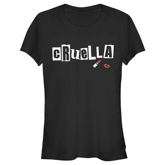 Junior's Cruella Lipstick Logo  Graphic Tee Black 2X Large