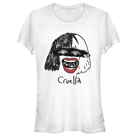 Junior's Cruella Look Fabulous Drawing  Graphic Tee White Medium