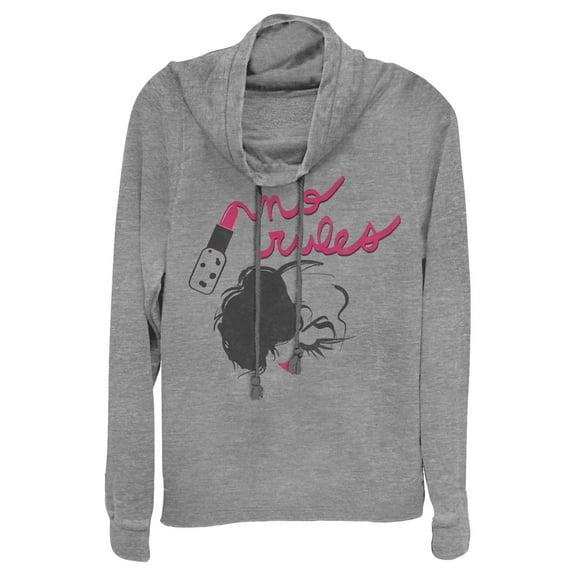 Junior's Cruella No Rules Fashion Sketch  Cowl Neck Sweatshirt Gray Heather Small