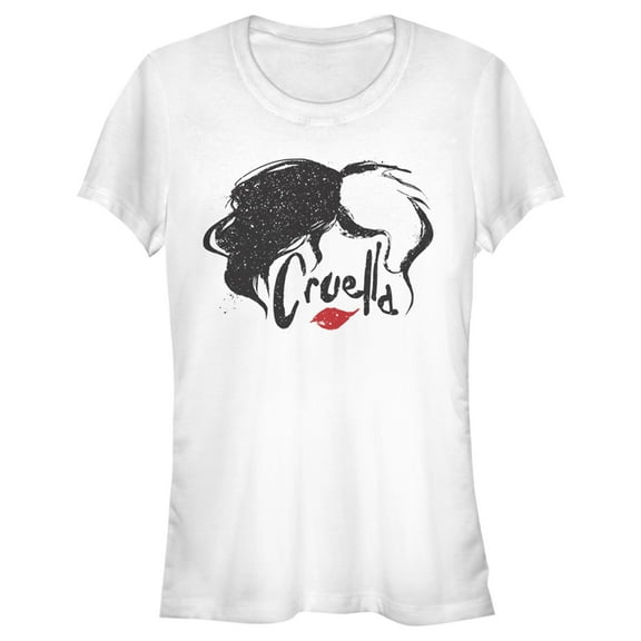 Junior's Cruella Red Lips Logo  Graphic Tee White Medium