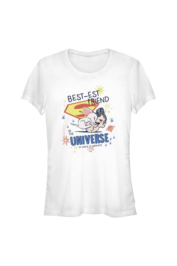 Junior's DC League of Super-Pets Cartoon Best-est Friend in the Universe Graphic Tee White Large