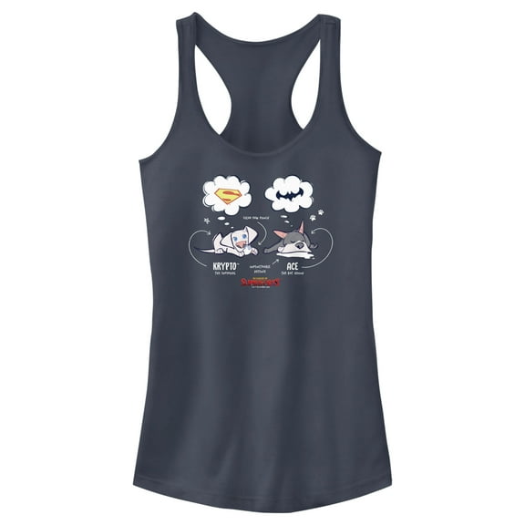 Junior's DC League of Super-Pets Cartoon Krypto and Ace Dreams  Racerback Tank Top Indigo X Small