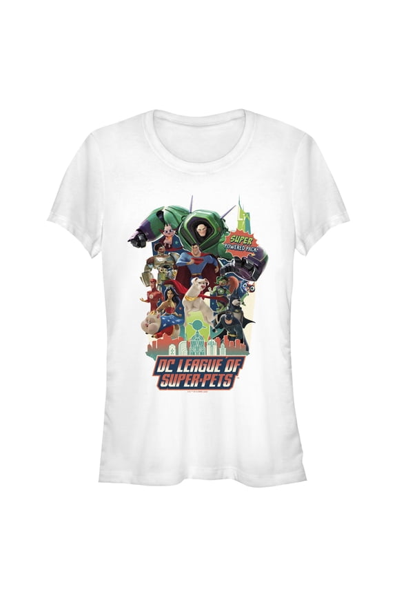 Junior's DC League of Super-Pets Character Collage Super Pack Graphic Tee White Small