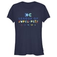 thumbnail image 1 of Junior's DC League of Super-Pets Colorful Hero Logos  Graphic Tee Navy Blue Large, 1 of 3