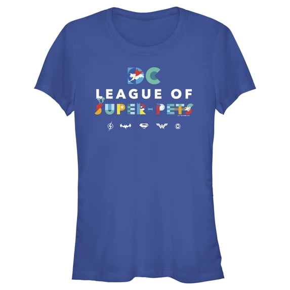 Junior's DC League of Super-Pets Colorful Title Graphic Tee Royal Blue Small