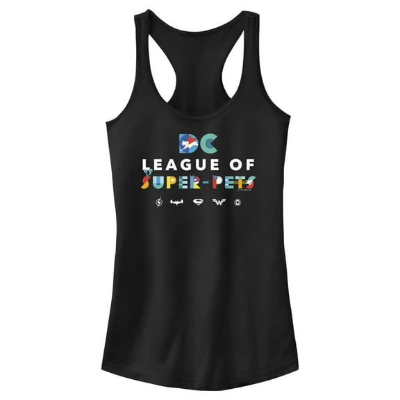 Junior's DC League of Super-Pets Colorful Title  Racerback Tank Top Black Large