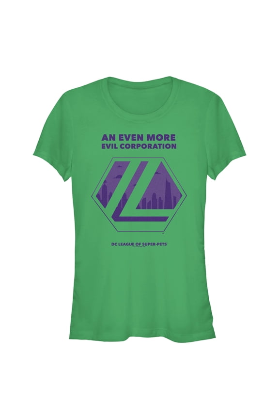 Junior's DC League of Super-Pets Even More Evil Corporation Logo Graphic Tee Kelly Green Medium