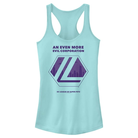 Junior's DC League of Super-Pets Even More Evil Corporation Logo  Racerback Tank Top Cancun X Large