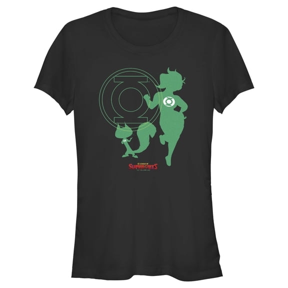 Junior's DC League of Super-Pets Green Lantern and Chip Silhouettes Graphic Tee Black Large