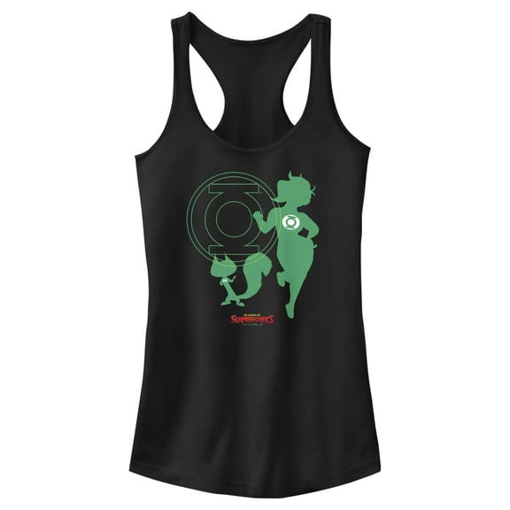 Junior's DC League of Super-Pets Green Lantern and Chip Silhouettes  Racerback Tank Top Black 2X Large