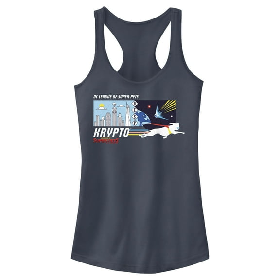 Junior's DC League of Super-Pets Krypto Meteor Racerback Tank Top Indigo Medium