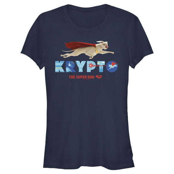 Junior's DC League of Super-Pets Krypto Super Dog Graphic Tee Navy Blue Medium