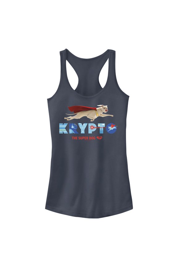 Junior's DC League of Super-Pets Krypto Super Dog Racerback Tank Top Indigo Medium
