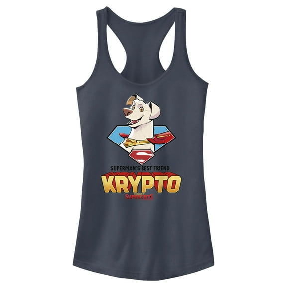 Junior's DC League of Super-Pets Krypto Superman's Best Friend Racerback Tank Top Indigo Small