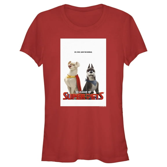 Junior's DC League of Super-Pets Krypto and Ace Poster  Graphic Tee Red Small