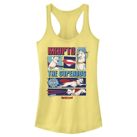 Junior's DC League of Super-Pets Krypto the Superdog Comic Racerback Tank Top Banana Small