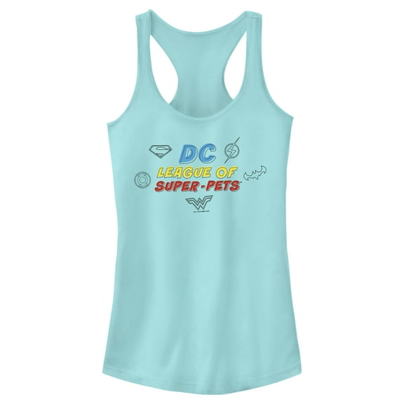 Junior's DC League of Super-Pets Logo Doodle Racerback Tank Top Cancun X Large