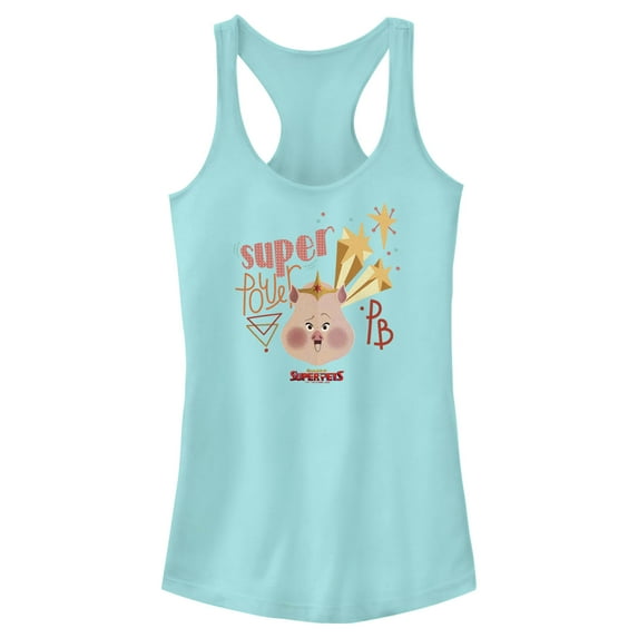Junior's DC League of Super-Pets Super Power PB Pig Racerback Tank Top Cancun Large