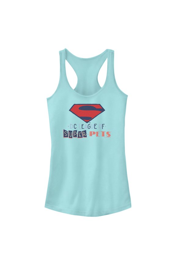 Junior's DC League of Super-Pets Superman Logo Cutouts  Racerback Tank Top Cancun Medium