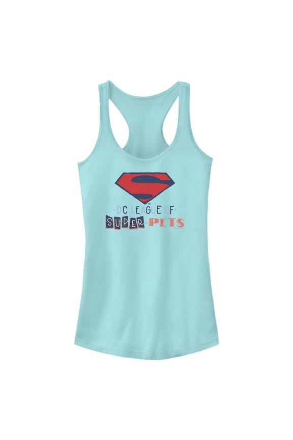 Junior's DC League of Super-Pets Superman Logo Cutouts Racerback Tank Top Cancun X Large