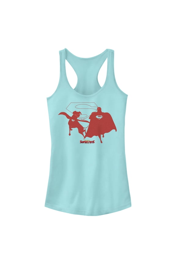 Junior's DC League of Super-Pets Superman and Krypto Silhouettes Racerback Tank Top Cancun 2X Large