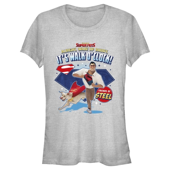 Junior's DC League of Super-Pets Superman and Krypto Walk O'Clock Graphic Tee Athletic Heather Medium