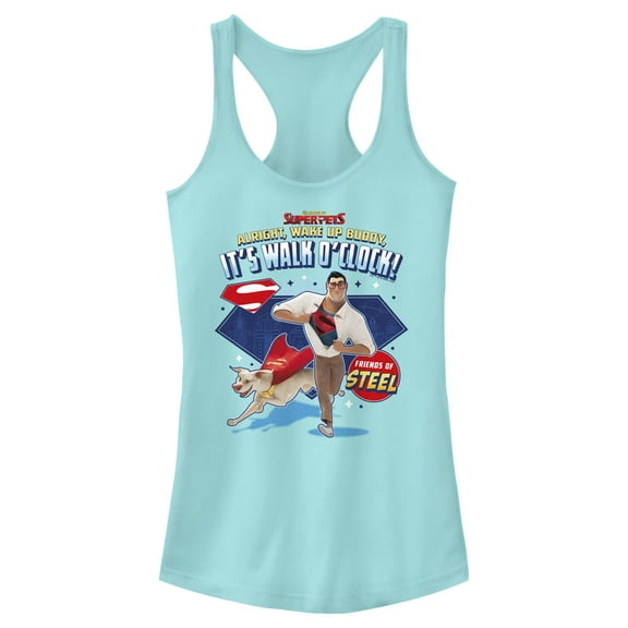 Junior's DC League of Super-Pets Superman and Krypto Walk O'Clock  Racerback Tank Top Cancun X Small