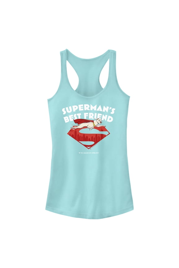 Junior's DC League of Super-Pets Superman's Best Friend Flying Krypto Racerback Tank Top Cancun Small