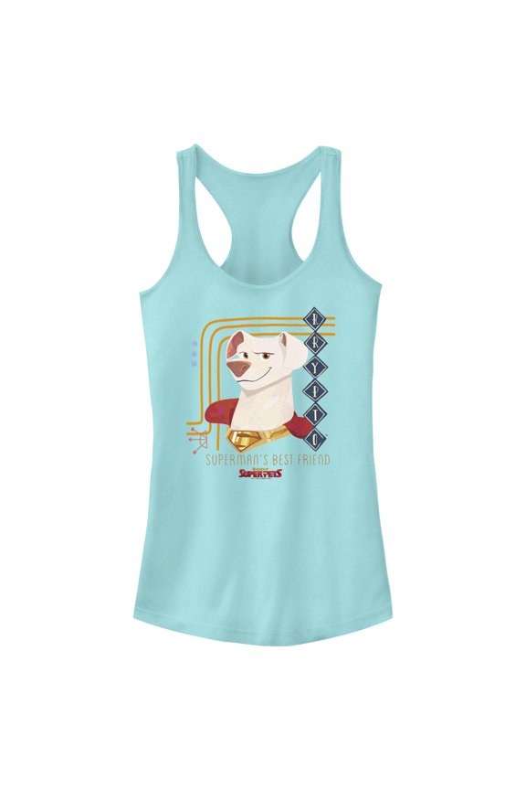 Junior's DC League of Super-Pets Superman's Best Friend Krypto Racerback Tank Top Cancun Large