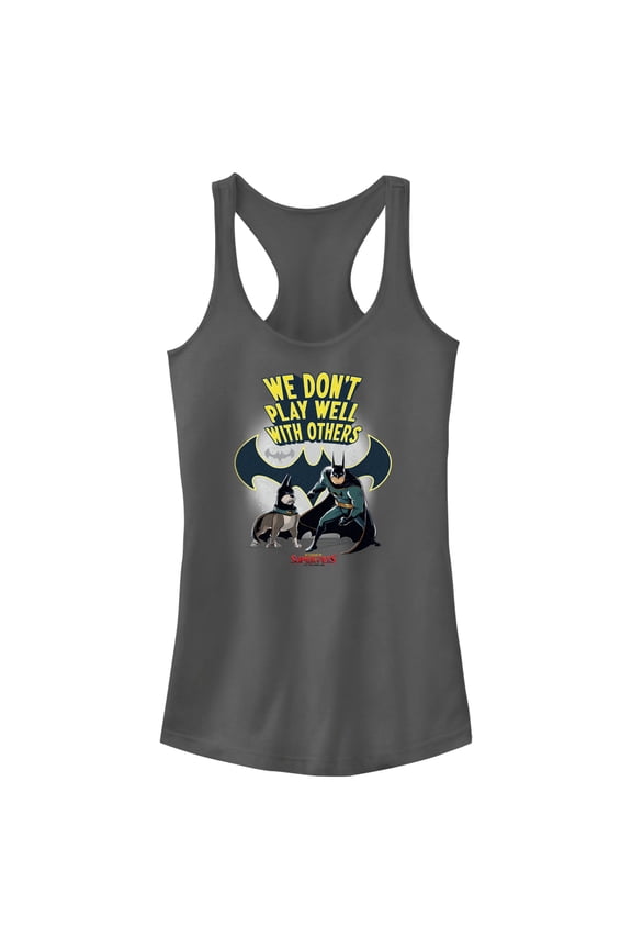 Junior's DC League of Super-Pets We Don’t Play Well With Others Racerback Tank Top Charcoal X Small