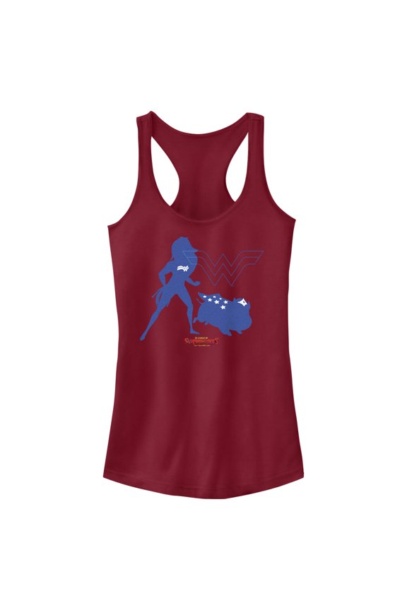 Junior's DC League of Super-Pets Wonder Woman and PB Silhouette Racerback Tank Top Scarlet X Large