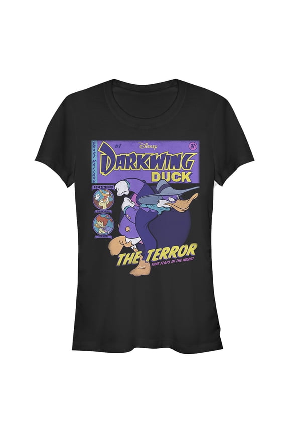 Junior's Darkwing Duck The Terror That Flaps In The Night Comic Cover Graphic Tee Black Medium
