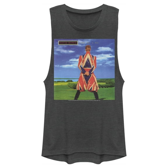 Junior's David Bowie Earthling  Festival Muscle Graphic Tee Charcoal Medium