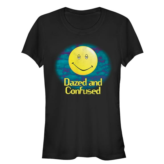 Junior's Dazed and Confused Cloudy Big Smiley Logo  Graphic Tee Black Large