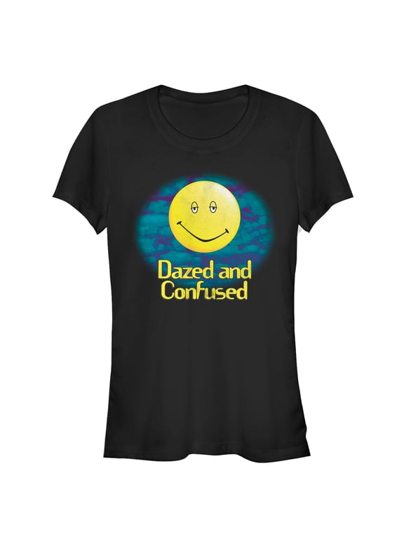 Junior's Dazed and Confused Cloudy Big Smiley Logo Graphic Tee Black Large
