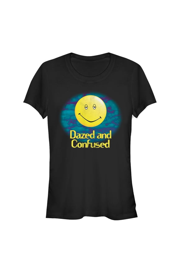 Junior's Dazed and Confused Cloudy Big Smiley Logo Graphic Tee Black Small