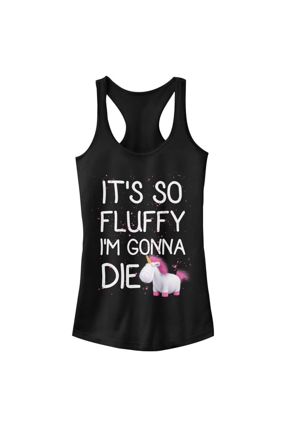 Junior's Despicable Me Agnes Fluffy Unicorn Spots  Racerback Tank Top Black X Large